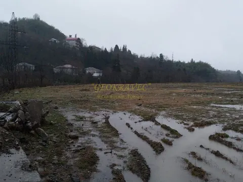Земельный участок на берегу реки в тихом районе с видом на горы.
